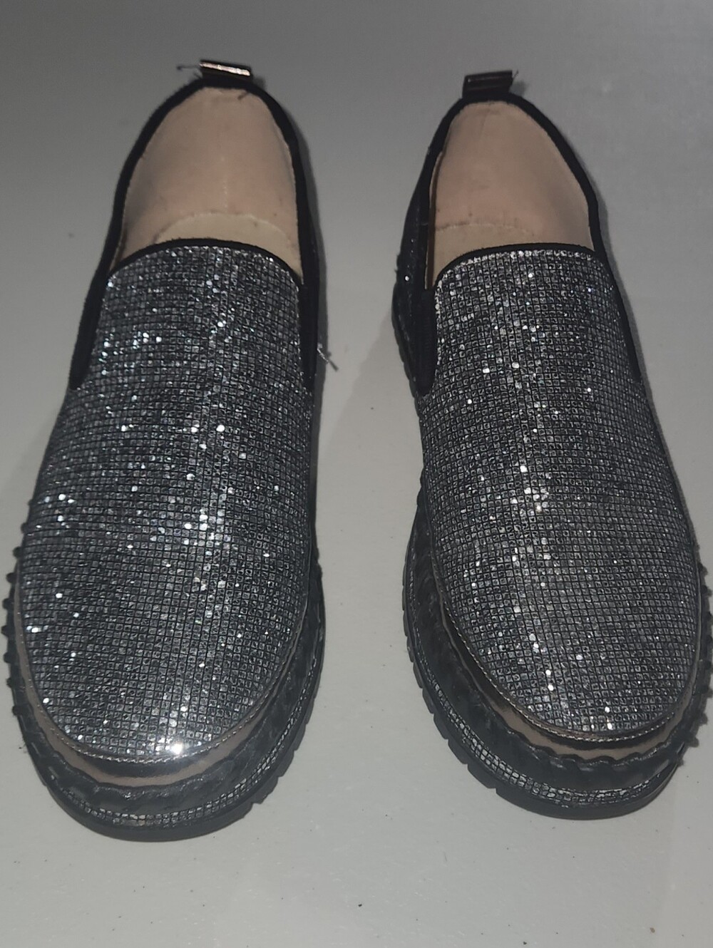 Jolimall Silver Glitter Slip On Platform Loafers Size 7